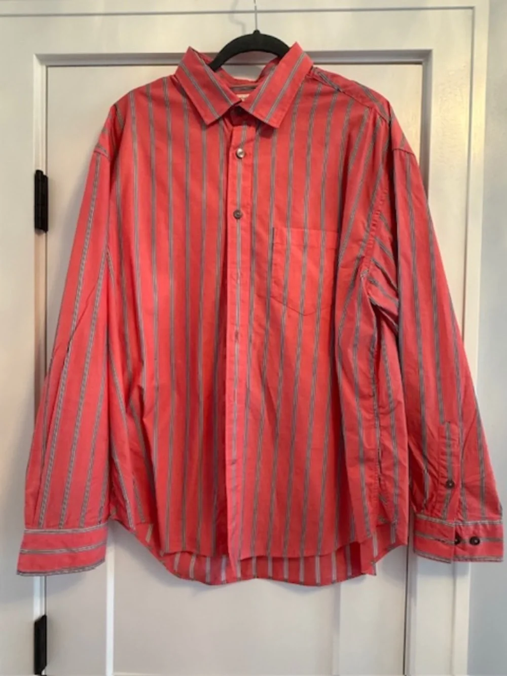 Banana Republic Men Large Relaxed-Fit Cotton poplin Orange Stripe Shirt EUC